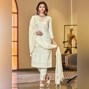 Off White Silk Foil Print Salwar Suit